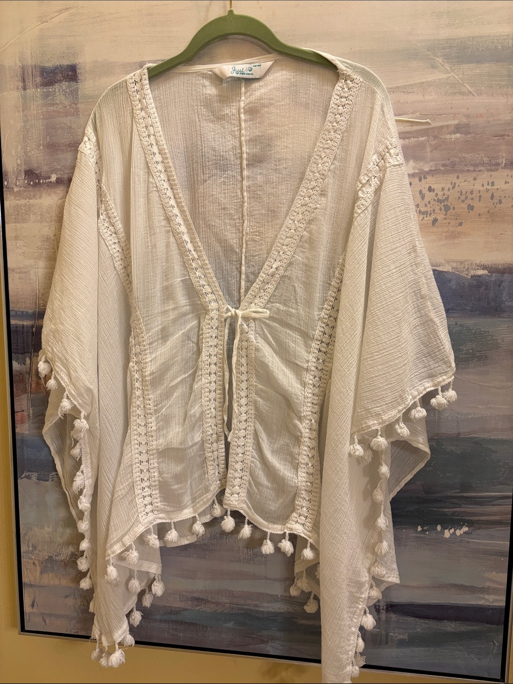 just be Ivory Tassel Tie-Front Cover-Up